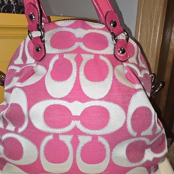 Euc Coach Poppy Signature Lurex C Outline Pink Silver - Picture 4 of 6